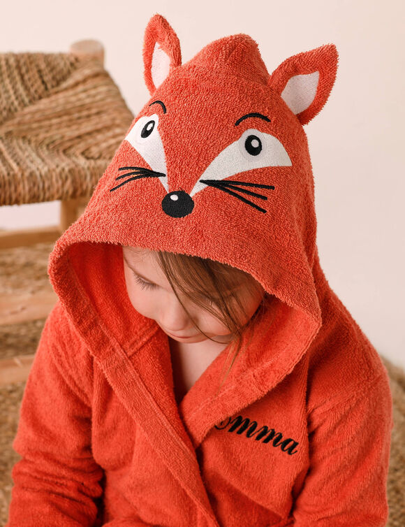 Peignoir de bain enfant personnalisable renard à capuche, éponge coton - 340 g/m²  (safran) Peignoir de bain enfant personnalisable renard à capuche, éponge coton - 340 g/m²  (safran)